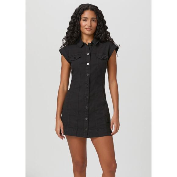 PAIGE Dekalb Button Front Mini Dress Women's Size 6 NWT Vintage Black LBD - Picture 1 of 11